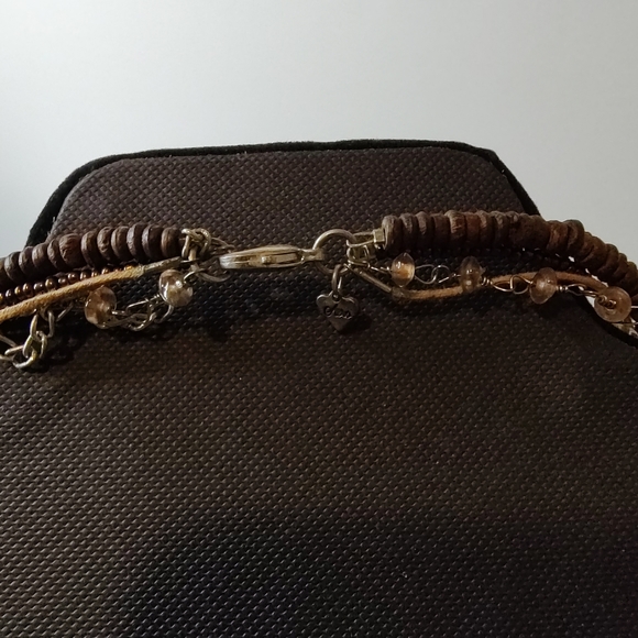 Aeropostale multi-strand mixed necklace in brown, silver colors, heart pendant - Picture 3 of 5